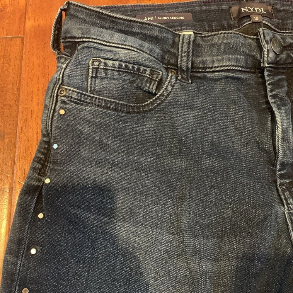 NYDJ Ami Jeans Size 10 Studded Seam High Rise Blue Lift Tuck Skinny Legging USA - Picture 2 of 7